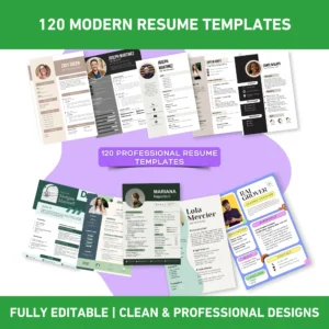 “120 Professional Resume Templates Editable in Canva + 20 Free Cover Letters – ATS Friendly”